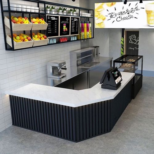 捷时越简约现代奶茶店收银台烤漆大理石前台吧台转角咖啡店柜台支持