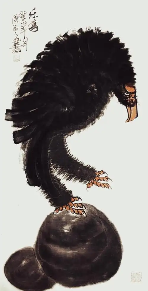 国画家朱祖国大写意水墨画鹰艺术