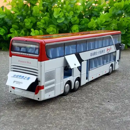 巴士合金商务公交仿真双层汽车模型声光回力儿童玩具车模