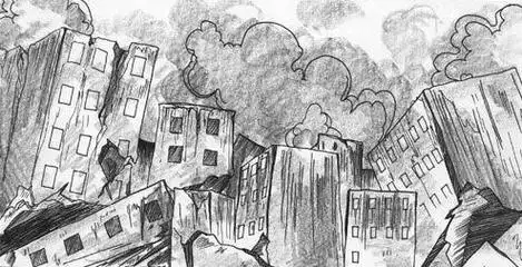 被炸后废墟简笔画