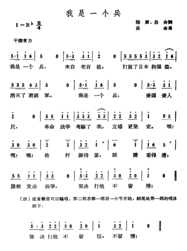 主题:我是一个兵 歌手:未知 分类:流行 格式:简谱