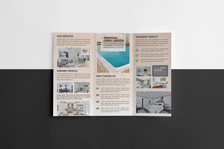 三折页室内设计小册子psd模板