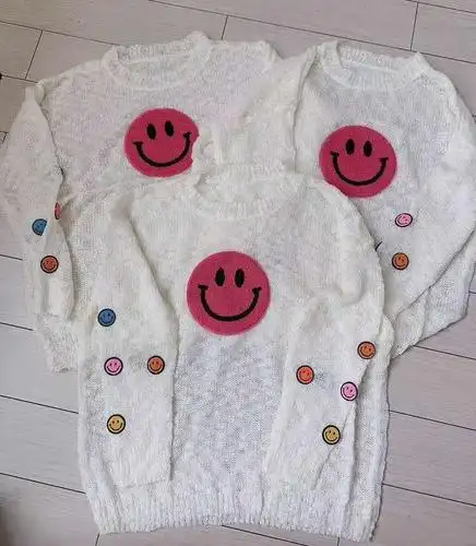 欧货重工毛巾绣笑脸毛衣女2020初秋新款宽松慵懒风轻薄休闲针织衫
