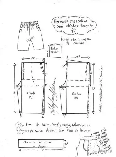 男士松紧腰五分裤裁剪图