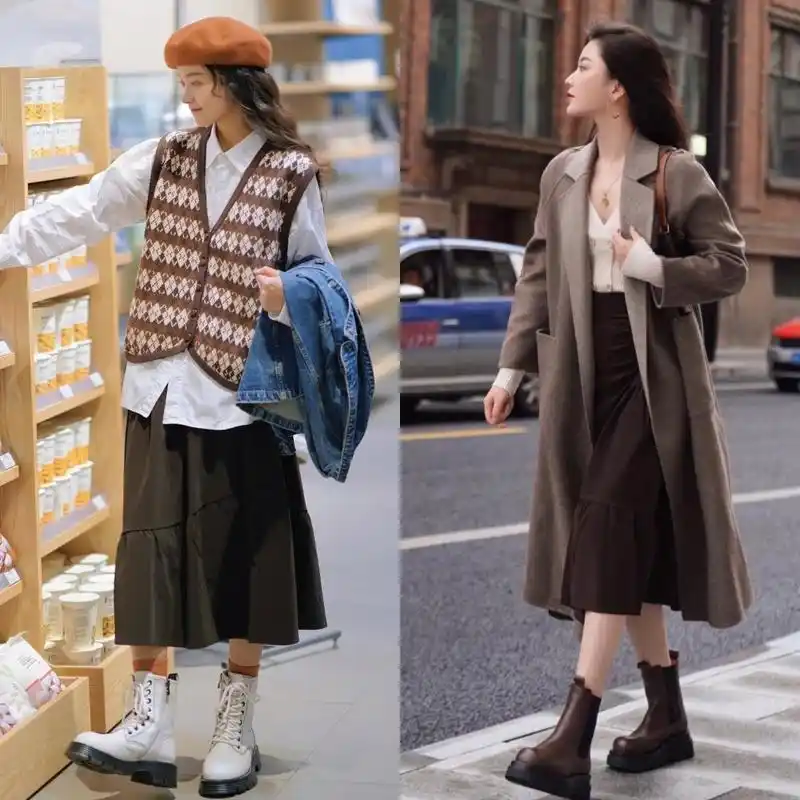 最近火了一种穿搭叫:"裙子 马丁靴",妥妥的显瘦显高,还时髦