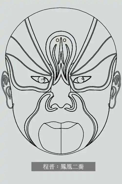 程普凤凰二桥线稿脸谱矢量素材