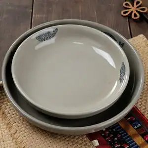 粗陶古瓷家用米饭盘怀旧个性创意盖浇饭盘子汤盘陶瓷异性餐具碟子