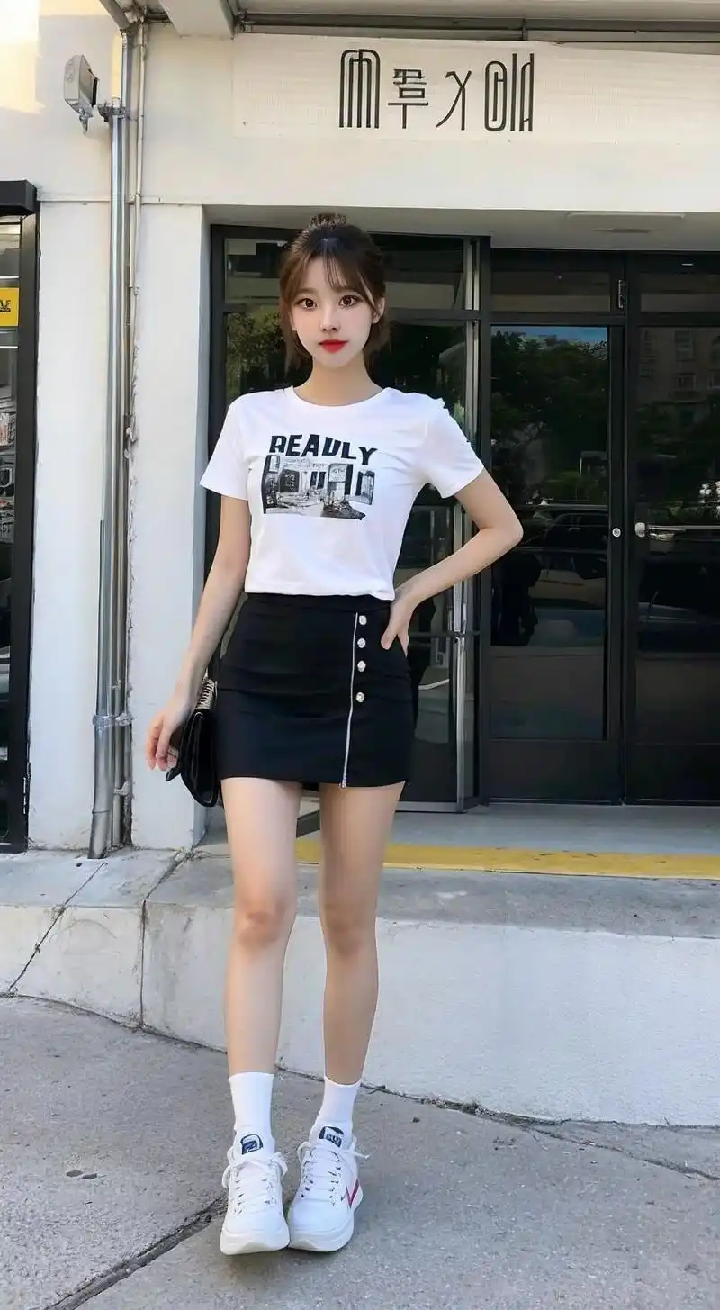 上热门 真人美女,短袖衣服,短裙,全身照#抖音图文来了 # - 抖音