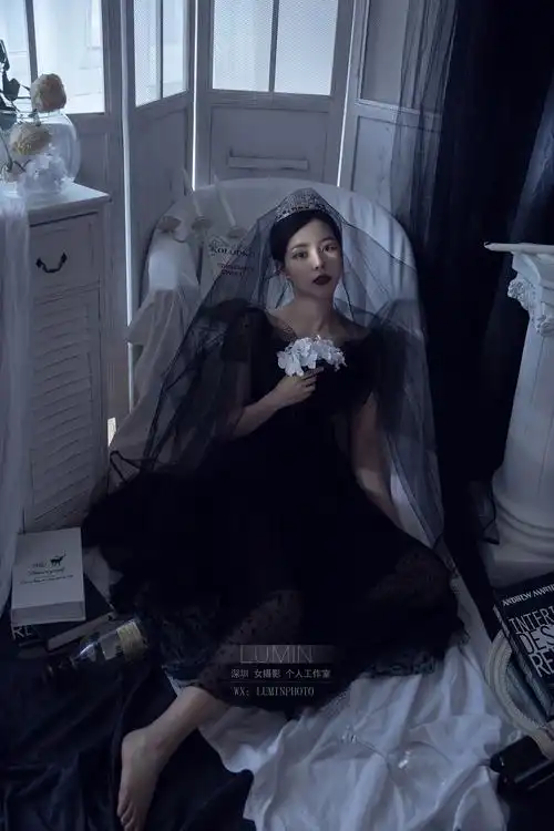 暗黑系写真 黑色婚纱 头纱照 情绪 承诺,只有听的人