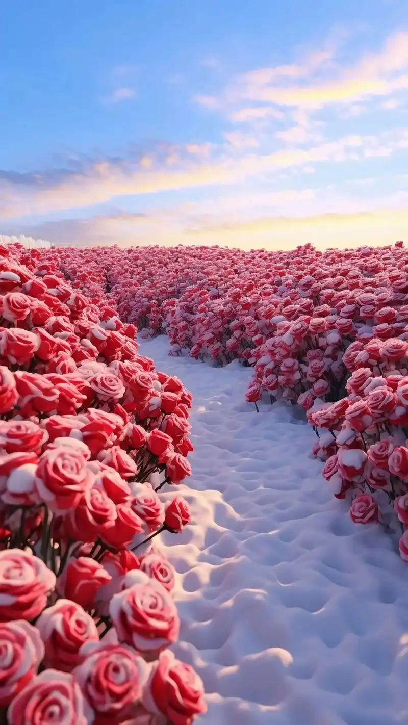 这么浪漫的冰雪玫瑰,分享给谁呢?雪地里玫瑰花与雪景相互映衬, - 抖音