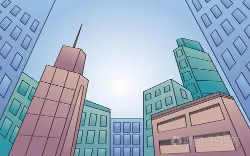 插画 有摩天大楼的现代城市.从下面查看.倾斜的角度.手绘插图原件.eps