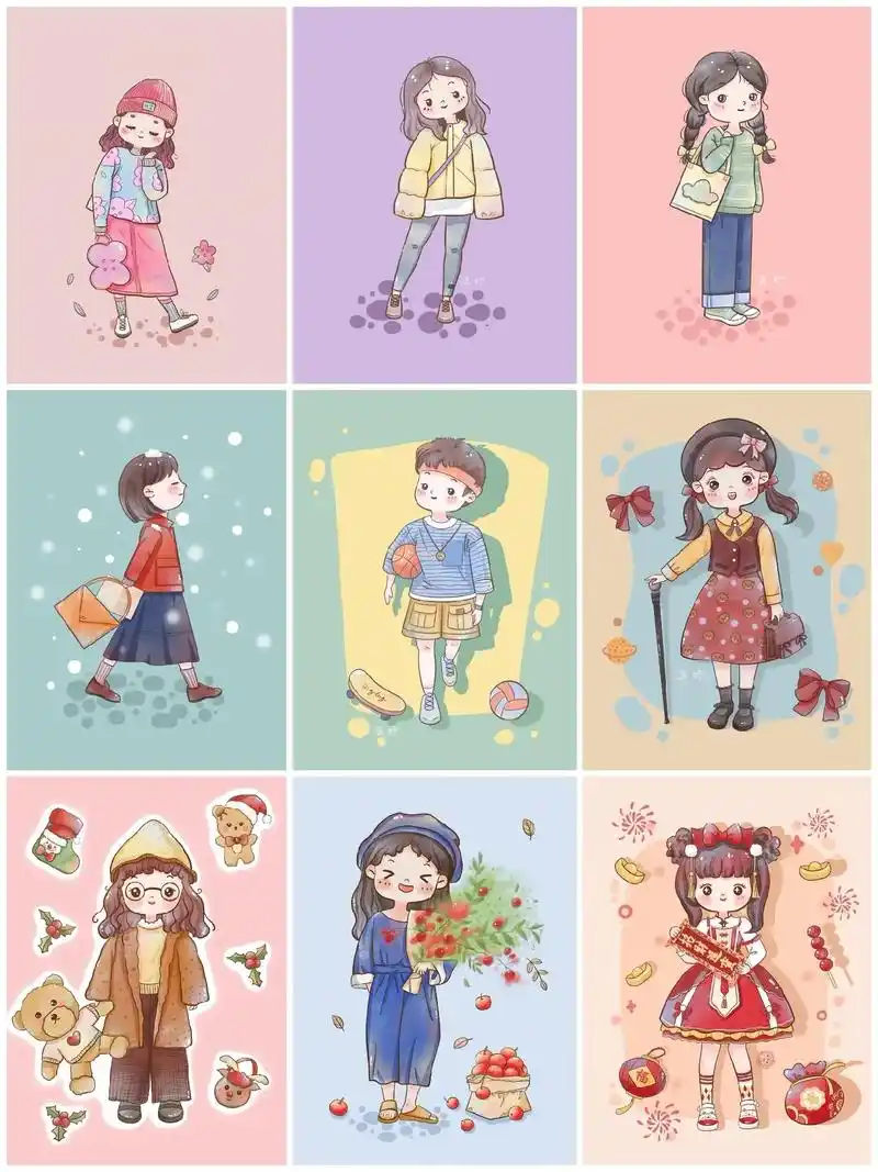 q版人物 #画画 #ipad绘画 九宫格萌萌小人～ - 抖音