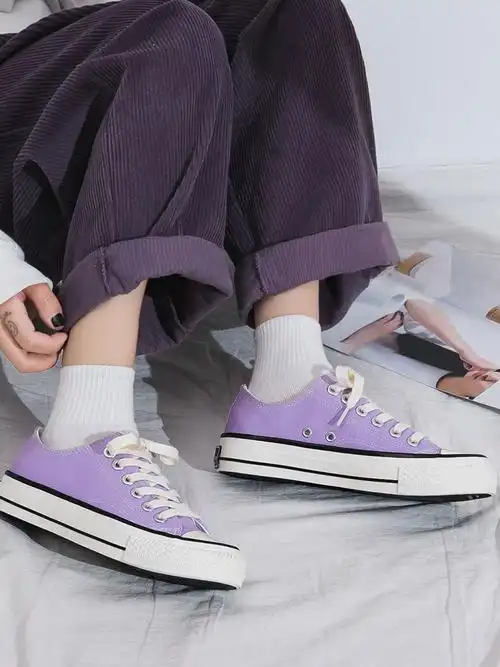 香芋紫低帮帆布鞋女2020春季新款百搭ins网红潮鞋平底布鞋