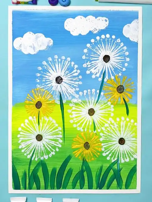 喝奶茶的吸管不要扔剪开可以画蒲公英哦