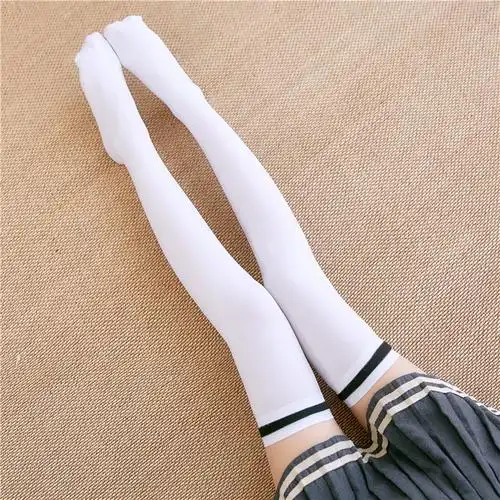 加长天鹅绒过膝袜日系学生白色丝袜少女可爱软妹萝莉薄款长筒袜子