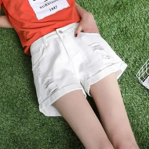 牛仔裤女夏季新款牛仔短裤女夏宽松韩版高腰显瘦学生百搭破洞阔腿热裤