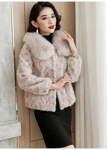 tx-0818 新款2020水貂皮草外套女短款狐狸领貂皮大衣海宁拼貂皮毛一体