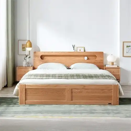 实木木床全友家居北欧简约橡木新款双人床1.5米1.8米床实木床