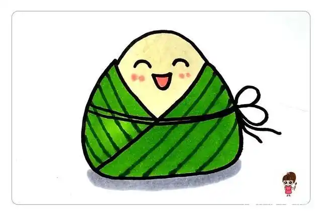step  :完成 最后,将颜色涂完整,可爱的粽子简笔画就完成啦