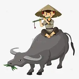 骑在牛背上吹笛子戴斗笠的牧童