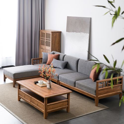 新中式沙发实木老榆木沙发组合轻奢简约三人位贵妃客厅家具小户型