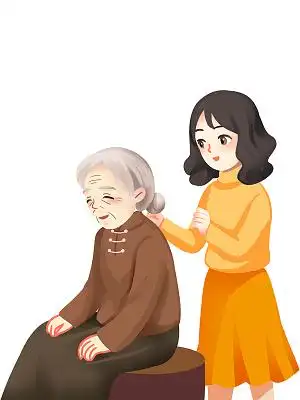 彩色手绘卡通重阳节给奶奶捶背的女子元素png素材