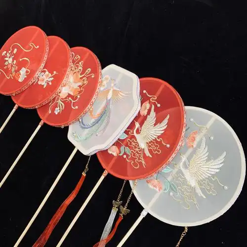 古风长柄团扇舞蹈跳舞拍摄汉服道具宫扇手持工艺扇