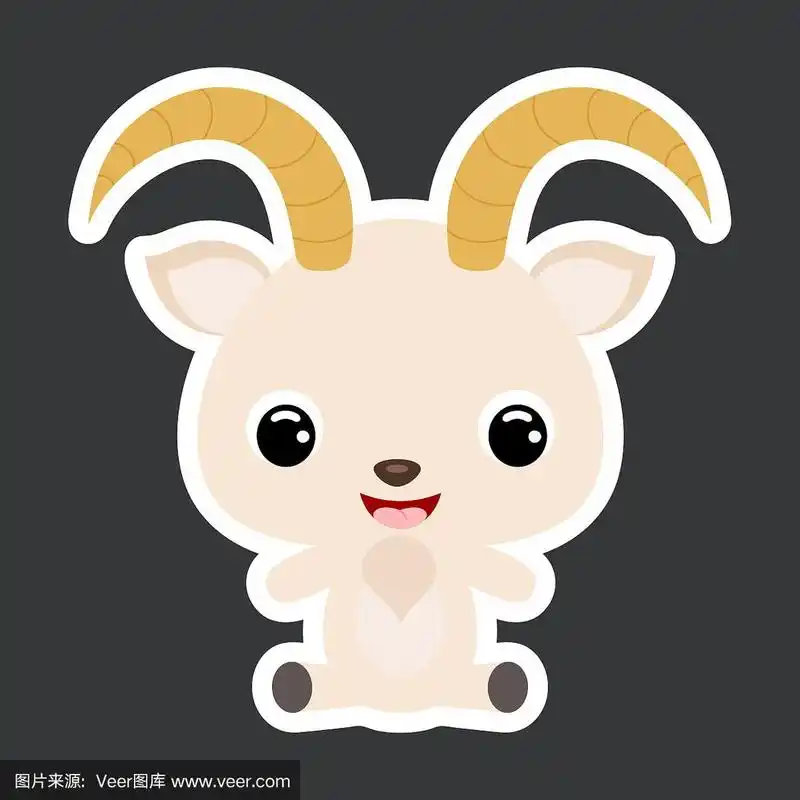 可爱的坐着的小山羊的儿童贴纸.家畜.平面矢量图例