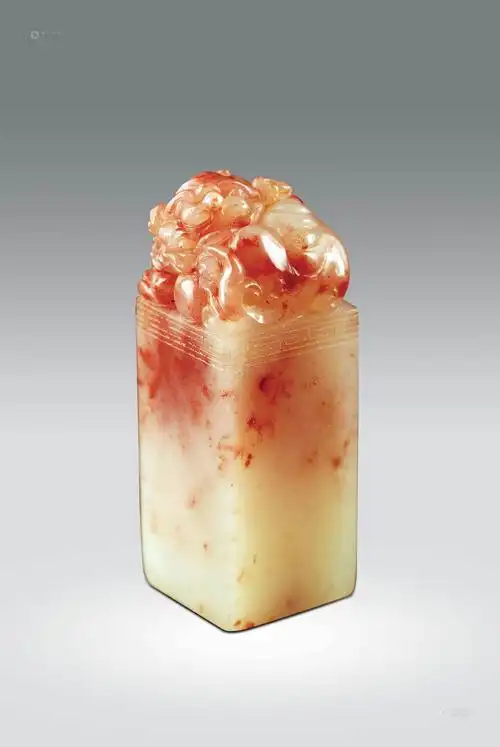 0550 民国 寿山桃花冻石雕狮纽印章