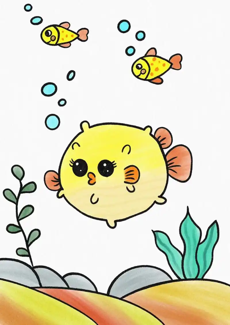 河豚主题画!可可爱爱的幼儿简笔画,适合幼儿园小班以上小朋友! - 抖音