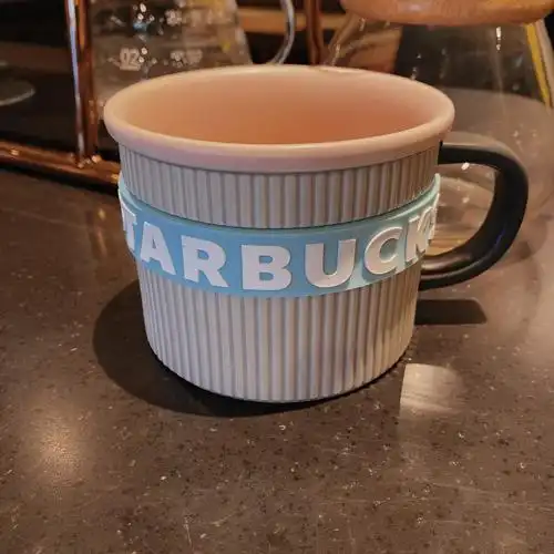 星巴克杯子2021夏季野营纯白款撞色立体条纹吸管马克保温水杯
