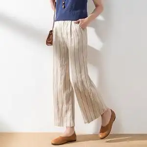 棉麻阔腿裤女春夏2022新款宽松高腰坠感九分亚麻大码休闲直筒裤子