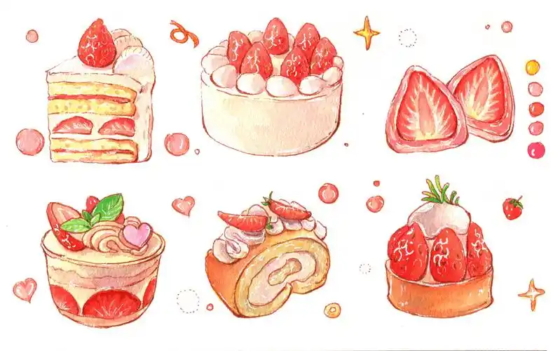 【暑假水彩入门涂色教程】 水彩草莓甜品系列91