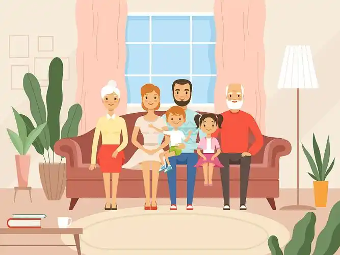 大家庭,妈妈,爸爸,孩子和祖父母图片