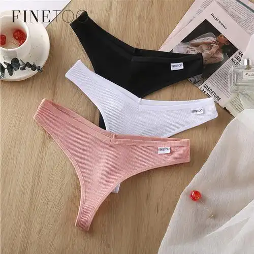 【finetoo】现货新款无痕低腰全棉女丁字裤性感纯色女士内裤