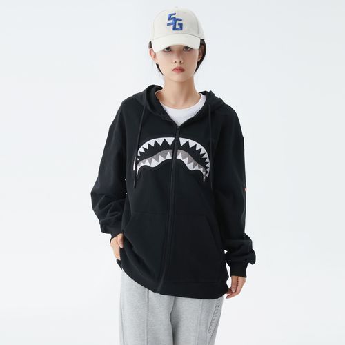 鲨鱼嘴开衫卫衣男女春款潮牌连帽宽松外套