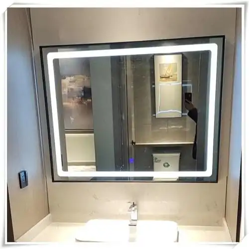 酒店宾馆卫生间镜子智能除雾镜磨砂带灯发光镜酒店宾馆用镜背发光镜子