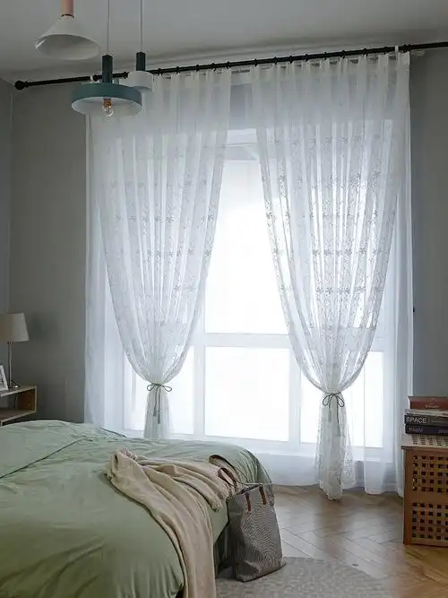 网纱薄纱纱帘白色窗帘窗纱白沙阳台纱z遮光飘窗蕾丝半透明纱幔布