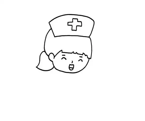 头发涂棕色,面部和身体涂肤色,衣服涂粉色,漂亮的白衣天使简笔画就