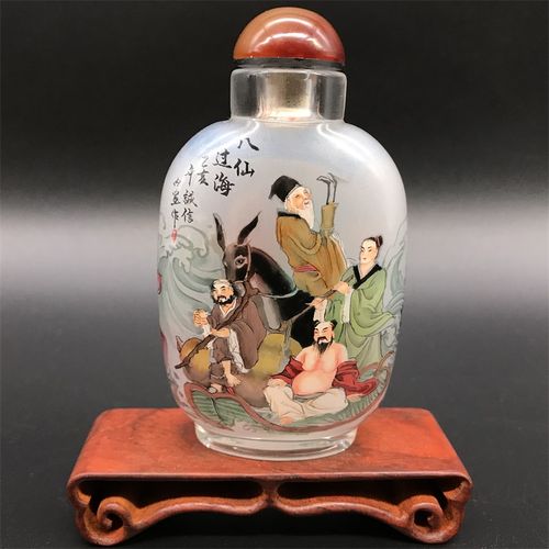 诚信内画鼻烟壶八仙过海 纯手工 瓶内画 衡水特色工艺礼品摆件