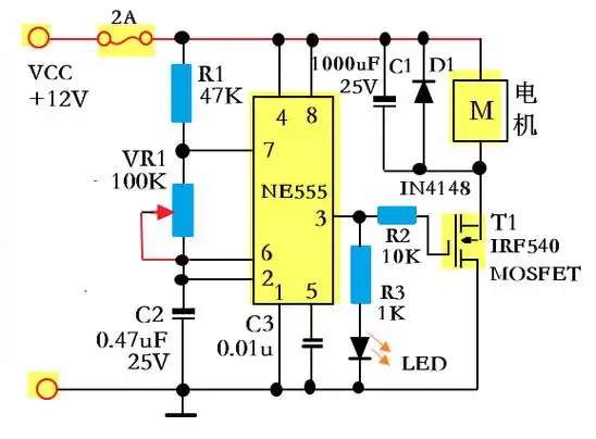 ne555直流12v电机转速控制电路