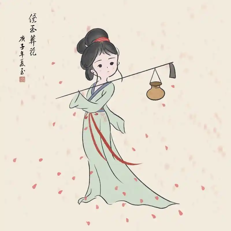 红楼梦q版简笔画|黛玉葬花 计划画一个金陵十二钗系列 每个人物选最