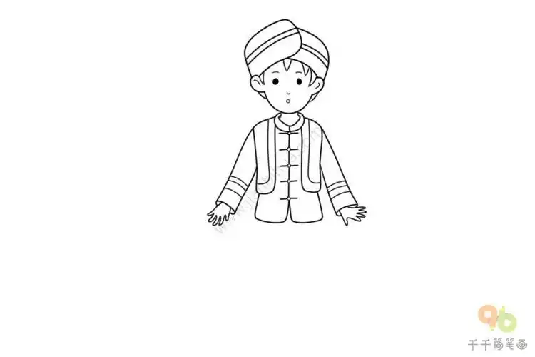 民族卡通简笔画彩色版4土家族男孩简笔画步骤图土家族男孩简笔画步骤