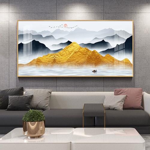 推荐背靠金山装饰画山水画客厅挂画大幅壁画入户画进门招财画轻奢
