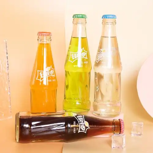 银铃怀旧老汽水饮料可乐雪碧橘子雪檬混合味玻璃瓶整箱碳酸气泡水