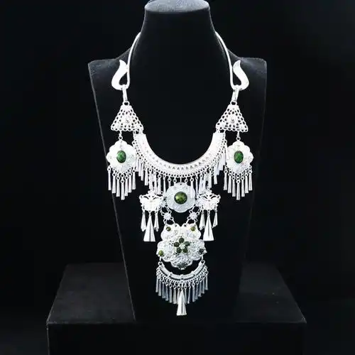 云南特色民族风项链苗族苗银头饰项圈少数民族银饰侗族项圈演出饰品