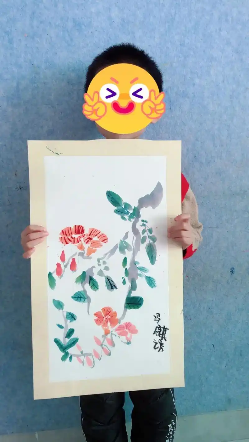 国画《凌霄花》#儿童水墨画 #手绘国画作品 #爱画画的小朋友 - 抖音