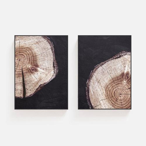 北欧自然树木年轮纹理装饰画创意双联客厅餐厅墙画书房民宿ins风