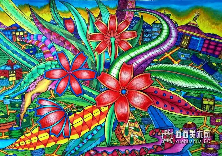 优秀中学生获奖科幻画草原生物供电站欣赏