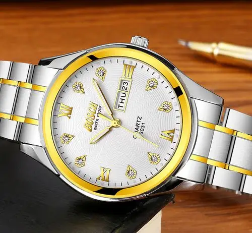 bosck手表 品牌商务男士钢双日历一件代发 时尚石英腕表